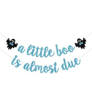 Blue and Black Halloween Baby Shower Baby Announcement Banner